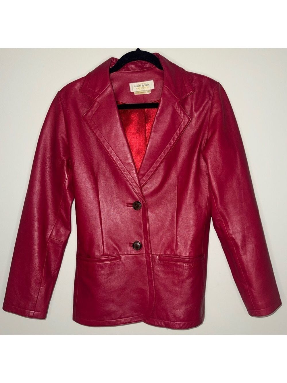 Bloomingdale's Red Leather Blazer Jacket
